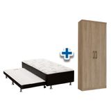 Cama Box Solteiro Conjugado Ortobom Black C/ Auxiliar + Armário Multiuso Margarida Rústico
