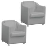 Kit 2 Poltronas Tilla Decorativa Escritório Corino Cinza