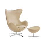 Poltrona Egg Com Puff Base Alumínio Em Sued Bege Cor Bege