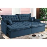 Sofá Sem Caixa Retrátil Reclinável 2,95m Cama Inbox Versátil Com Pillow Top E Molas Velusoft Azul