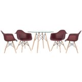 Mesa Redonda Eames Com Tampo De Vidro 100 Cm + 4 Cadeiras Eiffel Daw Marrom Marrom