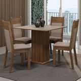 Conjunto Sala De Jantar Mesa Tampo De Madeira 4 Cadeiras Rustic/crema/sintético Bege Claire Madesa Rustic/crema/sintético Bege