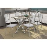 Sala De Jantar Completa Volga C/ Tampo Vidro 150cm + 6 Cadeiras Lisboa Cromado Courano Branco