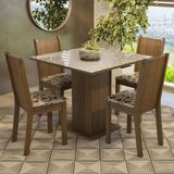 Conjunto Sala De Jantar Mesa Tampo De Vidro 4 Cadeiras Rustic/crema/bege Marrom