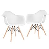 Kit 2 Cadeiras Charles Eames Eiffel Daw Com Braços E Pés De Madeira Clara Branco