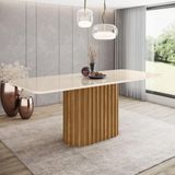 Mesa De Jantar Com Tampo Mdf E Vidro Com Canto Arredondado 200 Cm Solana Henn Nature Com Off White