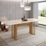 Mesa De Jantar Com Tampo Mdf E Vidro Com Canto Arredondado 200 Cm Ísis Henn Nature Com Off White