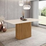 Mesa De Jantar Tampo De Mdf Canto Reto 160 Cm Solana Henn Nature Com Off White