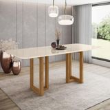 Mesa De Jantar Com Tampo De Mdf E Vidro Com Canto Arredondado 200 Cm Yara Henn Nature Com Off White