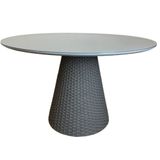 Mesa De Jantar Cone Redonda 90cm Tampo Laqueado Cinza + Vidro Base Corda Náutica Cinza Cor Cinza