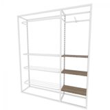 Arara Closet, Industrial, Aberto C/17pçs Branco E Amadeirado