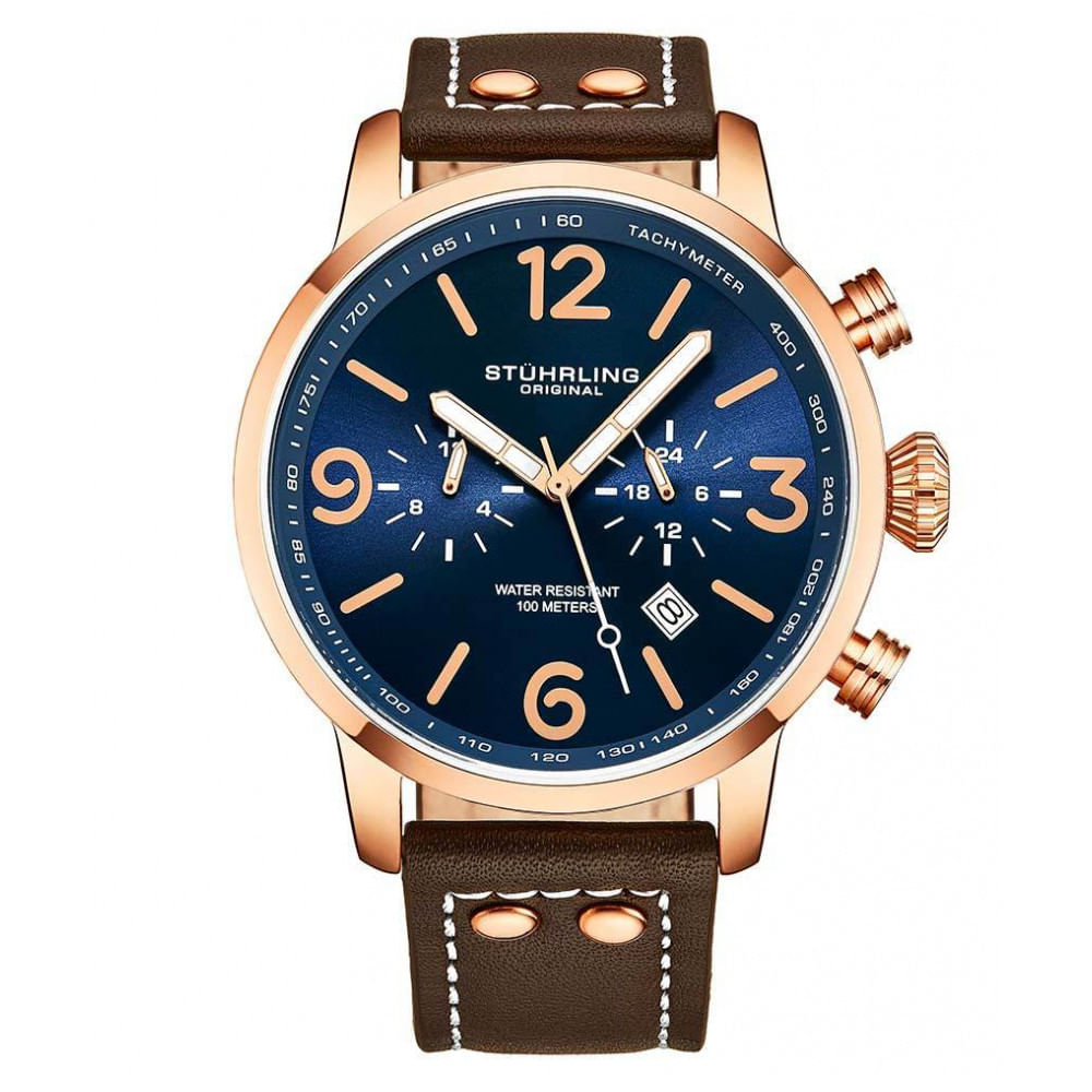 Relogio Masculino Stuhrling Aviador 3956.3 Quartzo 45mm, Marrom