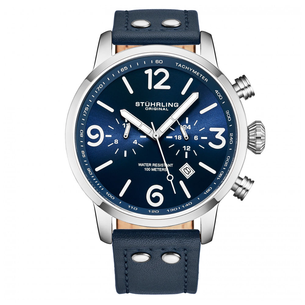 Relogio Masculino Stuhrling Aviador 3956 Quartzo 45mm, Azul