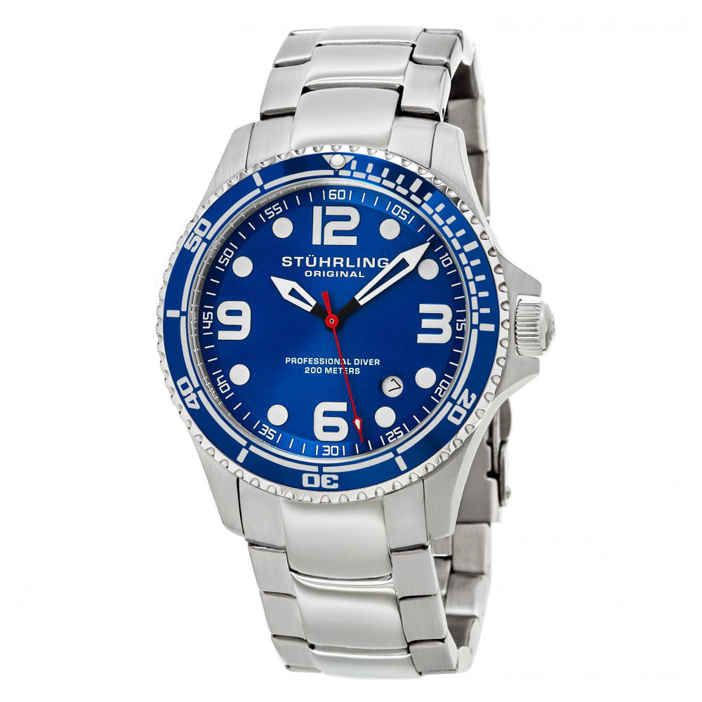 Relogio Masculino Stuhrling Regatta 593 Quartzo 45mm, Pra E Azul