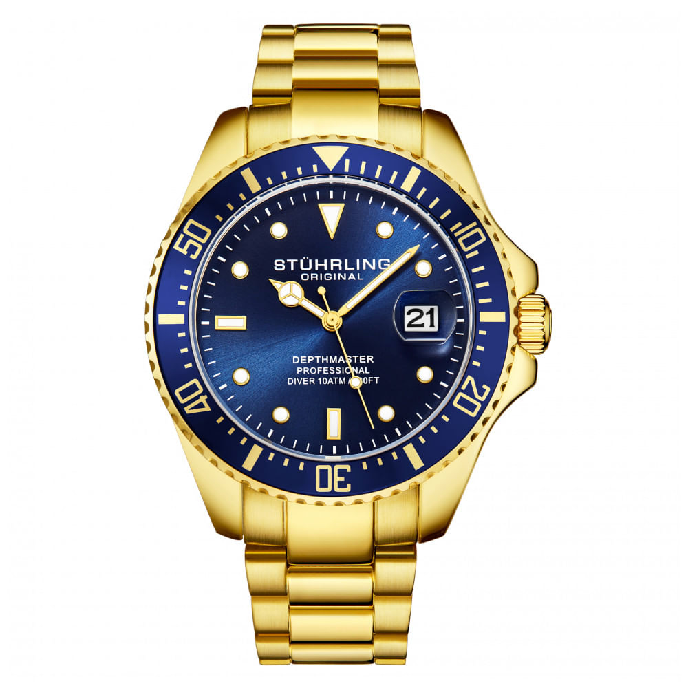 Relogio Masculino Stuhrling Aquadiver 3950 Quartzo 42mm, Dourado