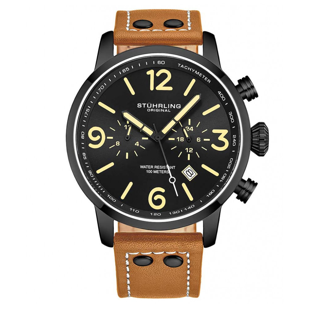 Relogio Masculino Stuhrling Aviador 3956 Quartzo 45mm, Marrom