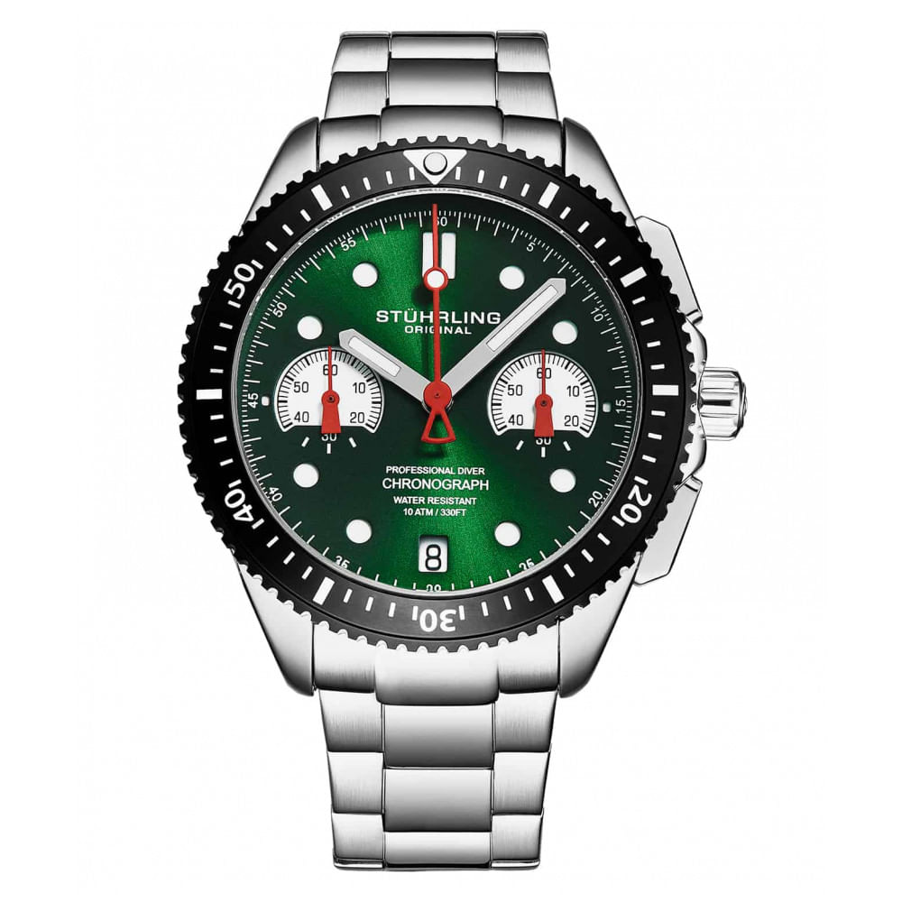 Relogio Masculino Stuhrling Velocity 4016 Quartzo 42mm Com Cronografo, Prata E Verde