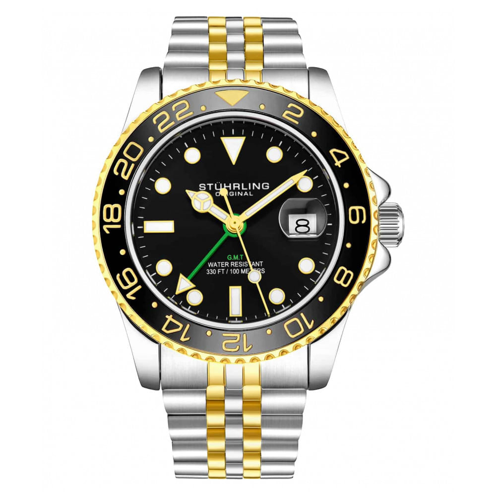 Relogio Masculino Stuhrling Meridian Gmt 3968 Quartzo 42mm, Prata E Dourado