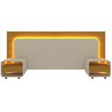 Cabeceira Extensível Gelius Innova 02 Mesa De Cabeceira Para Cama Box De Casal 138 Cm, Queen 158 Cm E King 193 Cm Naturale Off White