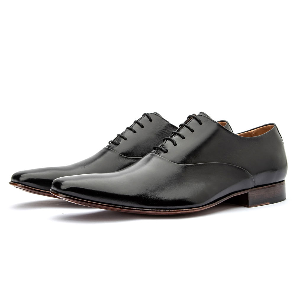 Sapato Social Couro Masculino Premium Oxford Liso Cano Curto Sola Costurada Acabamento Artesanal