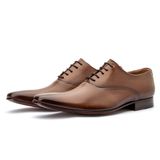 Sapato Social Couro Masculino Premium Oxford Liso Cano Curto Sola Costurada Acabamento Artesanal