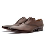 Sapato Social Couro Masculino Premium Oxford Liso Cano Curto Sola Costurada Acabamento Artesanal