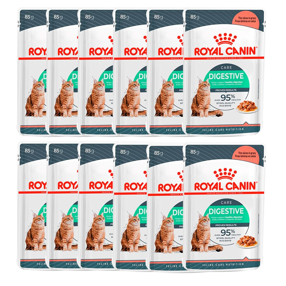 Kit 12un. Ração Úmida Royal Canin Sachê Para Gatos Adultos Cuidado Digestivo 85g