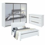 Quarto Com Guarda-roupa 3 Espelhos 3 Portas 6 Gavetas, Cômoda Urban 8 Gavetas E Cama Reali Branco