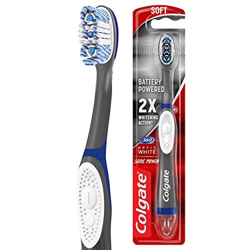 Colgate, 360 Mética Sonic Battery Power Toothbrush Com Língua E Limpador De Bochecha Macio, Branco, 1 Contagem