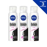 Desodorante Antitranspirante Aerosol Nivea Invisible Black &amp; White Clear 150ml- 3 Unidades