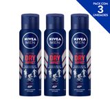 Desodorante Antitranspirante Aerosol Nivea Men Dry Impact 150ml- 3 Unidades