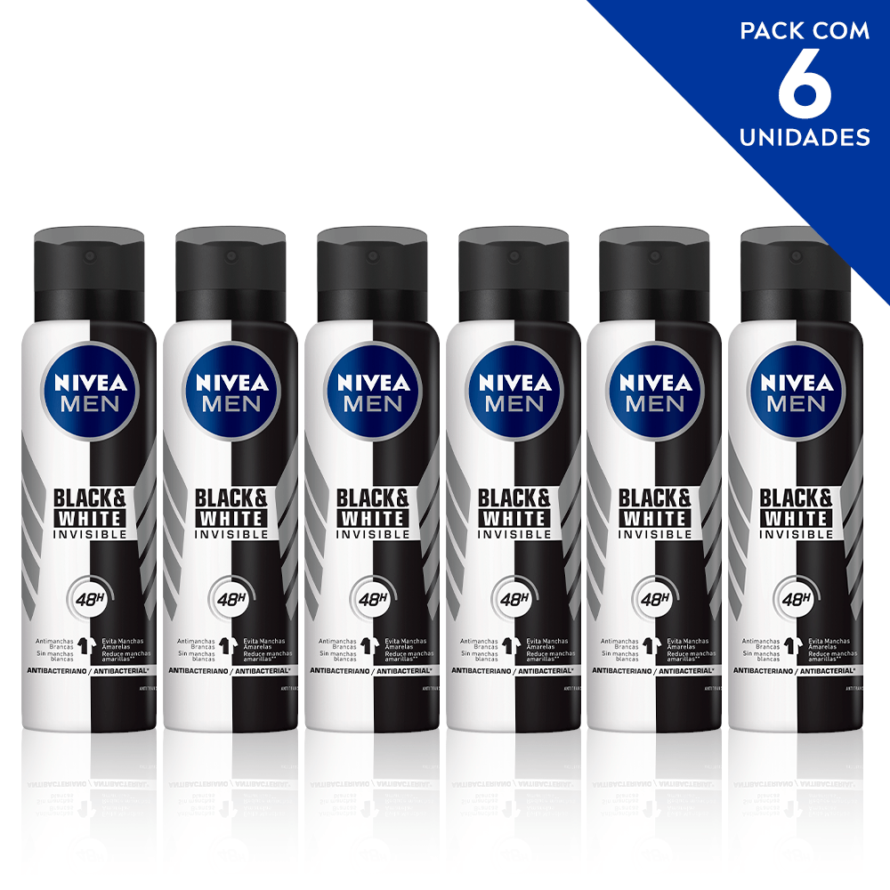 Desodorante Antitranspirante Aerosol Nivea Men Invisible For Black &amp; White 150ml- 6 Unidades