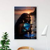 Quadro Iemanjá Negra - Espelho 45x34cm - Com Vidro