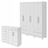 Conjunto De Guarda-roupa 6 Portas 4 Gavetas Zeus Com Pés e Cômoda 8 Gavetas 2 Portas Toronto Branco