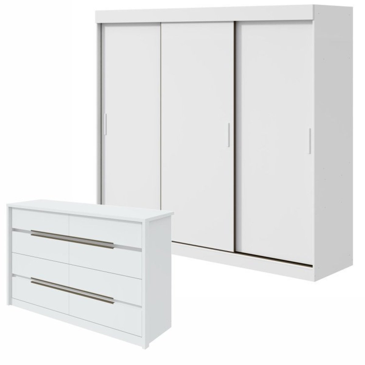 Conjunto De Guarda-roupa 3 Portas 3 Gavetas Saion Plus e Cômoda Urban 8 Gavetas Espresso Móveis  Branco