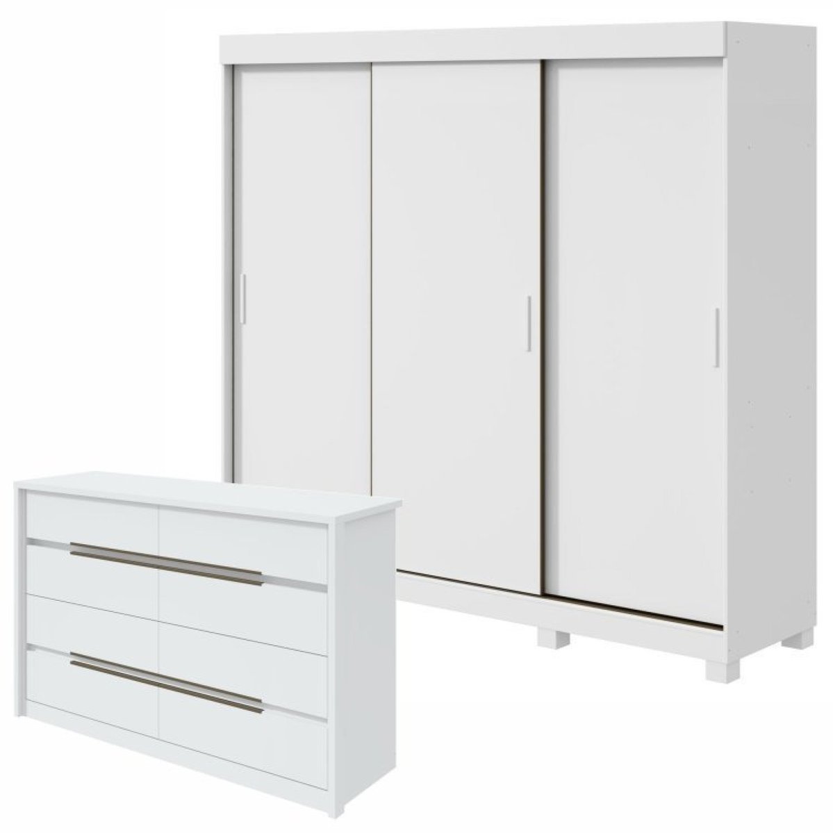 Conjunto De Guarda-roupa 3 Portas 3 Gavetas Saion Plus Com Pés e Cômoda Urban 8 Gavetas Branco