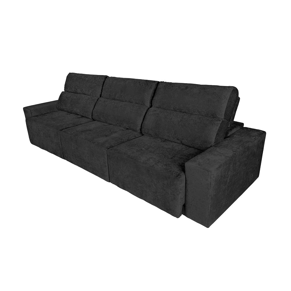 Sofá 6 Lugares Roma Retrátil e Reclinável 3,20m Suede Amassado Preto Menor preço em Sofá 6 Lugares Roma Retrátil e Reclinável 3,20m Suede Amassado Preto