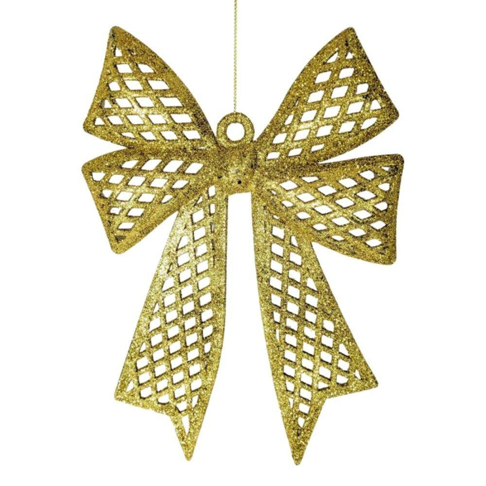 Enfeite Árvore Natal Laço Dourado Glitter 24cm