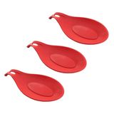 Kit 03 Descanso Para Talheres Silicone Utensilio Vermelho