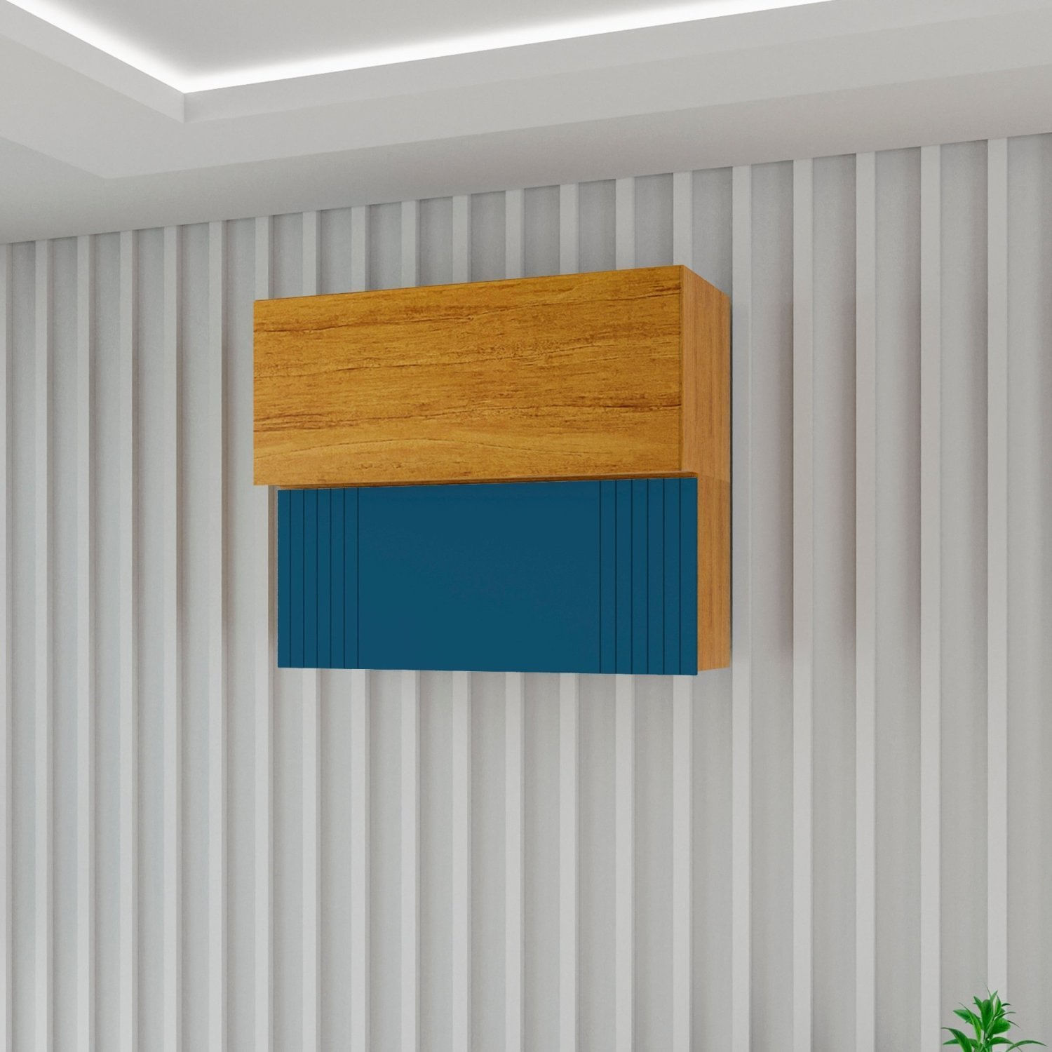 Armário Aéreo Para Cozinha 2 Portas 100% Mdf Pilar Cinamomo / Azul Turquesa