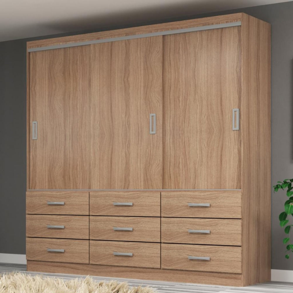 Guarda Roupa Casal 3 Portas De Correr 9 Gavetas Isabela Evidência