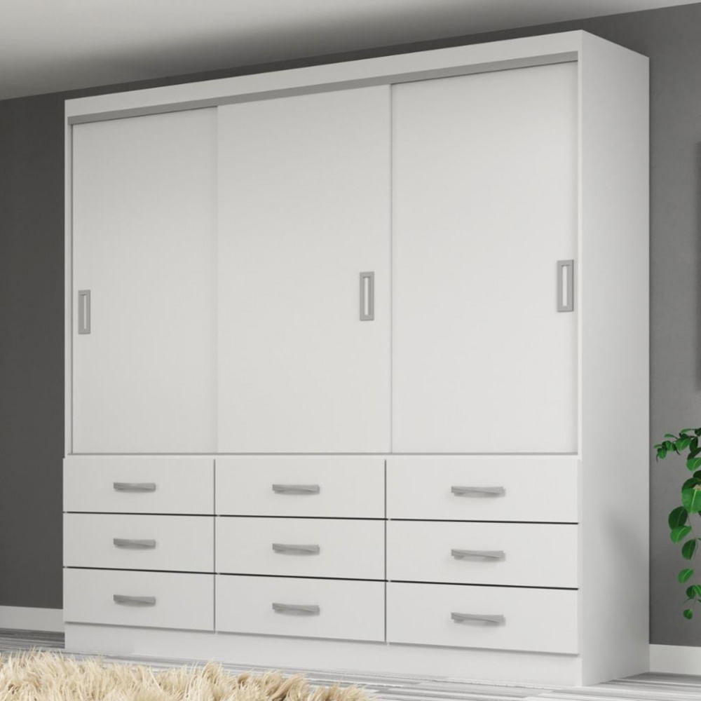 Guarda Roupa Casal 3 Portas De Correr 9 Gavetas Isabela Evidência