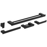 Kit 5 Acessórios Banheiro Preto Toalheiro Duplo