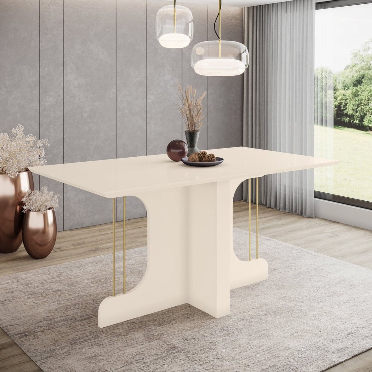 Mesa De Jantar Para 6 Lugares 160cm Tampo Mdf Canto Reto Mavi Off White