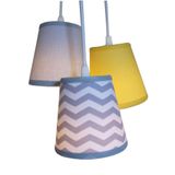 Lustre Pendente Quarto Triplo Chevron Cinza E Amarelo Bivolt