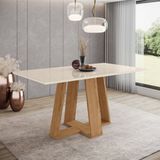 Mesa De Jantar Para 6 Lugares 160cm Tampo Mdf E Vidro Canto Reto Lins Nature/off White