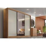 Guarda Roupa Casal 3 Portas De Correr E 6 Gavetas C- Espelho Natus Freijo Cumaru C- Fendi