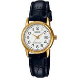 Relógio Feminino Casio Pequeno Dourado Pulseira Couro Preto