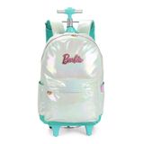 Mochila Rodinhas Barbie Holográfica Verde Água Luxcel