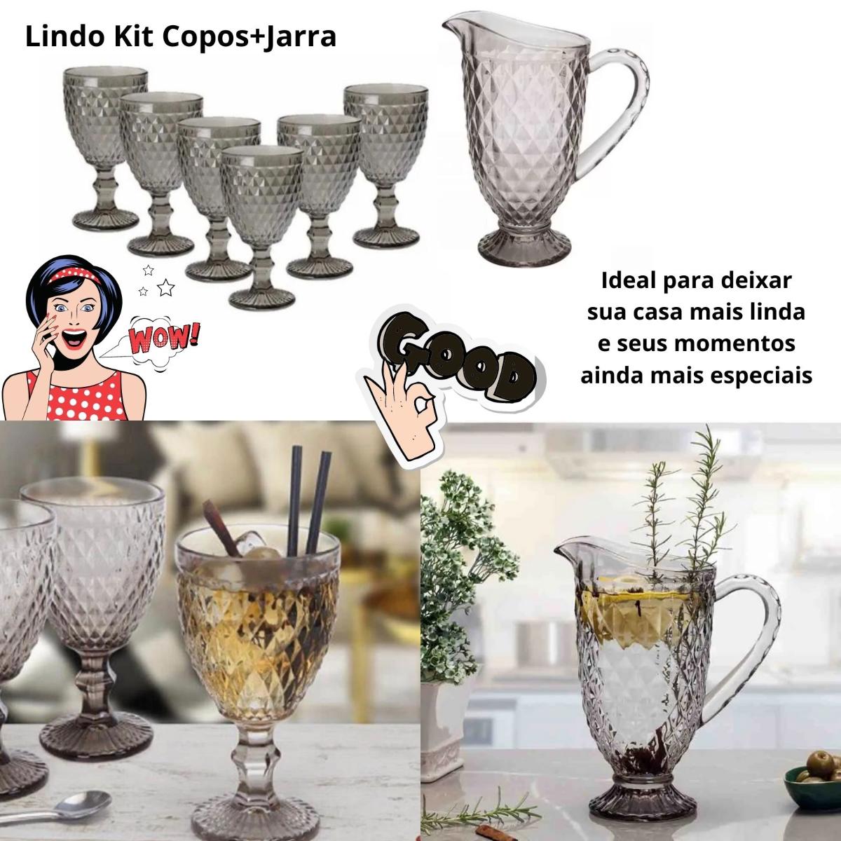 Jg 6 Copos Vidro Ideal Com Jarra